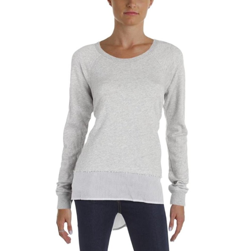 Wilt Silk Striped Trim Layered Distressed Sweater